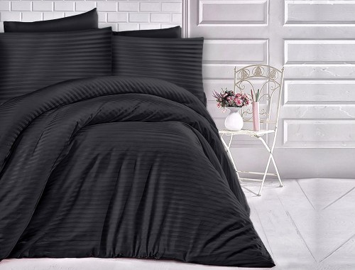 Pościel Satynowa w paski  Exclusive 180x200 Cizgili Black