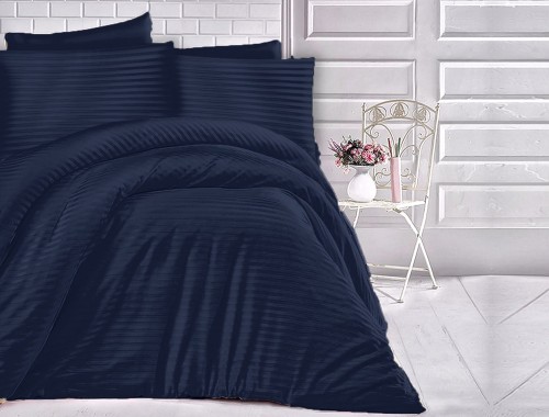 Pościel Satynowa w paski  Exclusive 160x200 Cizgili Navy Blue