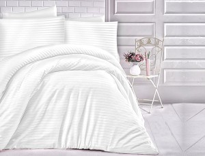 Pościel Satynowa w paski  Exclusive 140x200 Cizgili White
