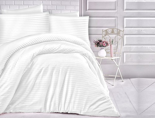 Pościel Satynowa w paski  Exclusive 140x200 Cizgili White