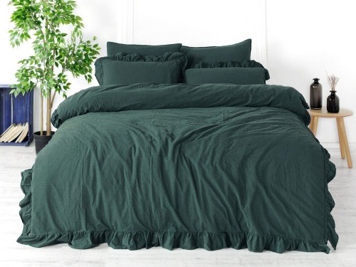 Pościel Bawełniana 200x220 DARK GREEN STONEWASHED