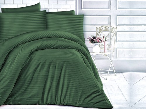 Pościel Satynowa w paski  160x200 CIZGILI DARK GREEN EXCLUSIVE