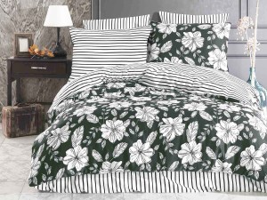 Pościel Satynowa 160x200 Hakki Exclusive zdobiona motywem w białe kwiaty