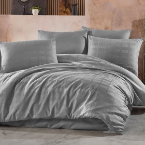 Szara Pościel Satyna Bawełniana Marsela zdobiona Krateczką 180x200 Grey