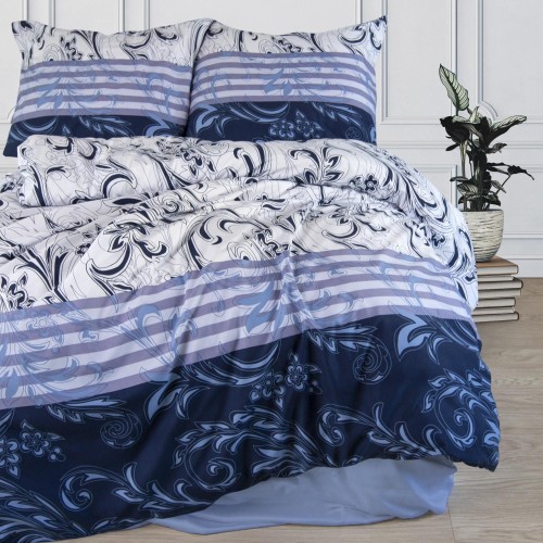 Pościel z Mikrofibry 160x200 Biało Granatowa w Ornamenty