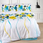 Pościel z Mikrofibry 160x200 Biała z wzorem w kolorowe kwiaty