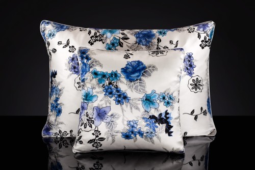 Poszewka ornamentowa jedwabna 40x40 Blue Blossom