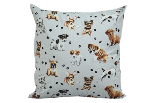Poszewka bawełniana 40x40  pieski szare tło