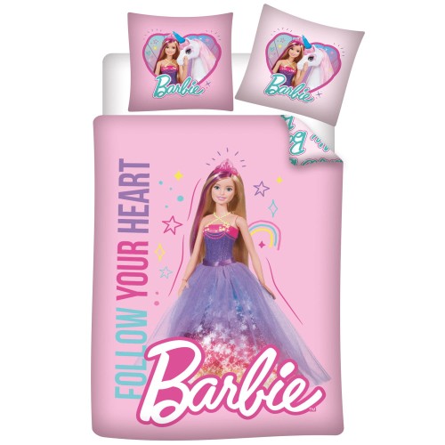 Pościel Bawełniana 100x135 Barbie i Jednorożec