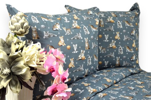 Pościel Bawełniana 140x200 Koty Szare Tło