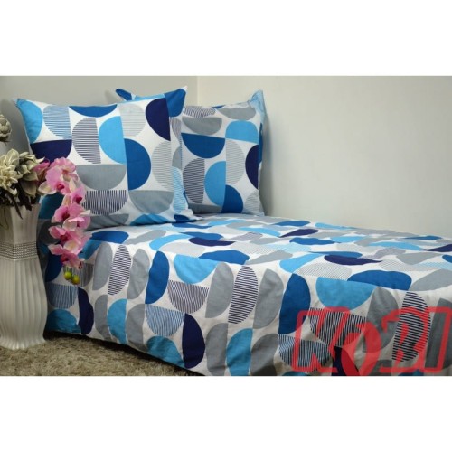 Pościel Bawełniana 160x200 Wzór Geometryczny Niebieski