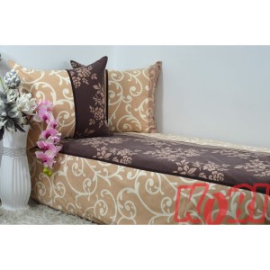 Pościel Bawełniana 160x200 Kwiaty Brąz i Beż
