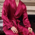 Jedwabny Szlafrok Męski - Kolor Red Wine