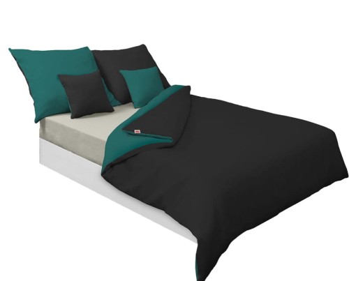 Pościel satynowa dwustronna DOUBLE FACE KOLEKCJA GOLD 160x200 Zieleń + Czerń