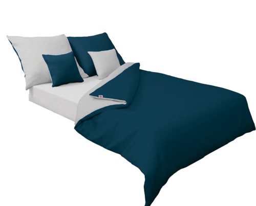 Pościel satynowa dwustronna DOUBLE FACE KOLEKCJA GOLD 160x200 Szarość + Niebieski