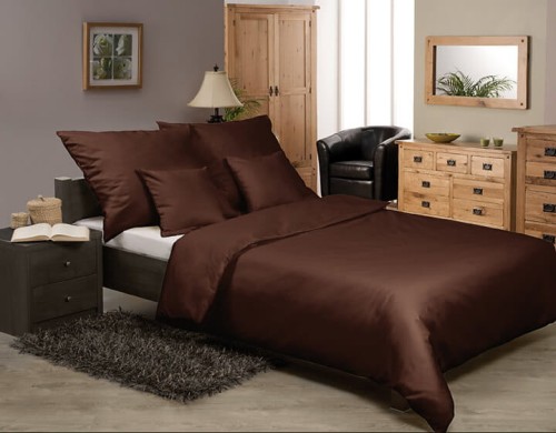 Pościel satynowa 140x200 + poszewka jasiek Kolor Brązowy