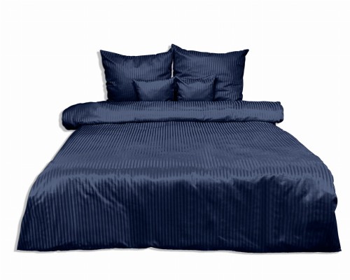 Pościel Adamaszkowa 220x200 Granat Pasy 1 cm