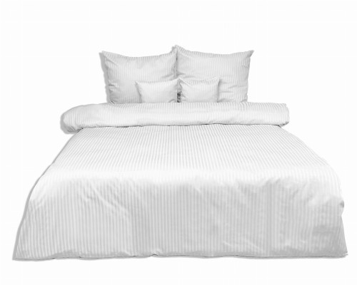 Pościel Adamaszkowa 220x200 Biała Pasy 1 cm