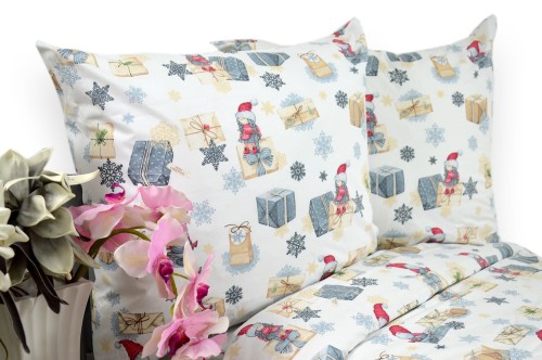 Pościel Bawełniana 160x200 świąteczna Mikołaj i prezenty
