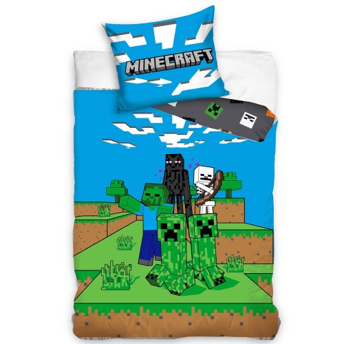 Pościel Bawełniana 160x200 Minecraft niebieska