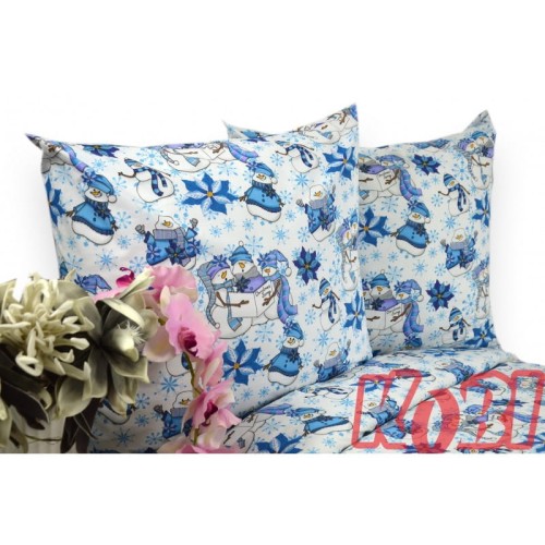 Pościel Bawełniana 140x200 Bałwanki Niebieskie