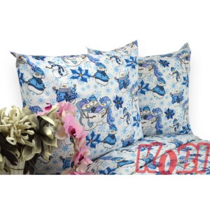 Pościel Bawełniana 140x200 Mikołaje Niebieskie