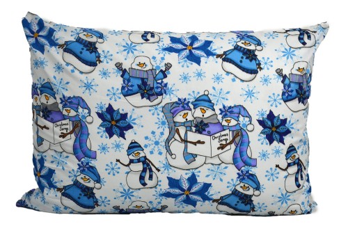 Poszewka bawełniana 50x70 świąteczna bałwanki niebieskie