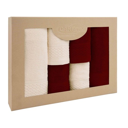 Komplet Ręczników z Bawełny 6el Solano Ecru + Bordo 2x30x50+2x50x90+2x70x140