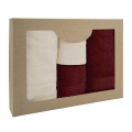 Komplet Ręczników z Bawełny 4el Solano Ecru + Bordo  2x50x90+2x70x140