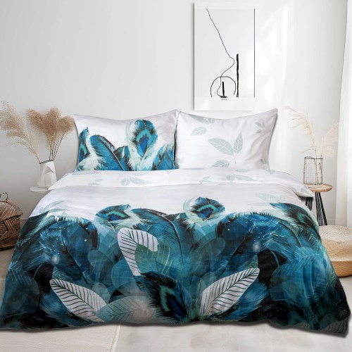 Pościel satyna bawełniana 160x200 Panel Turkusowe Pióra