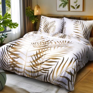 Pościel satyna bawełniana 160x200 Panel Liście Palmowe Beż