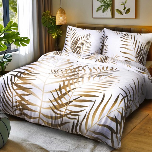 Pościel satyna bawełniana 160x200 Panel Liście Palmowe Beż