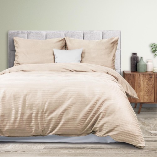 Pościel satyna bawełniana 200x220 Exclusive Cizgili Kawa