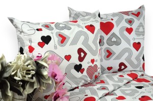 Pościel bawełniana 140x200 serca białe tło