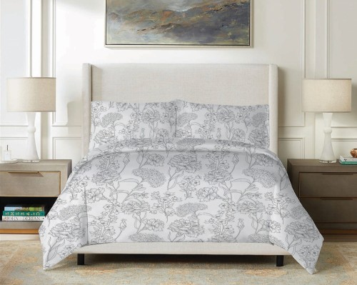 Pościel Satynowa 160x200 EXCLUSIVE Szare kwiaty