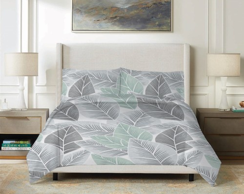 Pościel Satynowa 220x200 EXCLUSIVE Szare liście