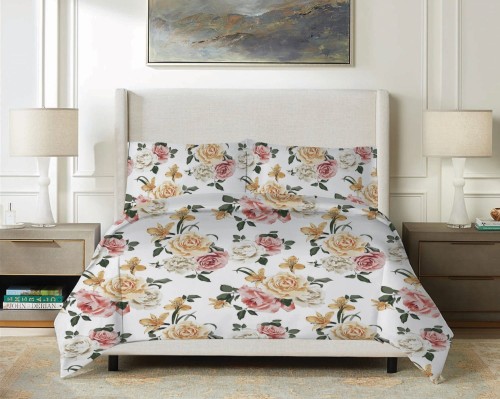 Pościel Satynowa 220x200 EXCLUSIVE Róże z liliami na białym tle