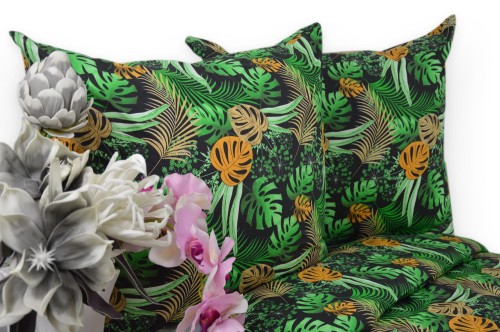 Pościel Bawełniana 140x200 paprocie na czarnym tle