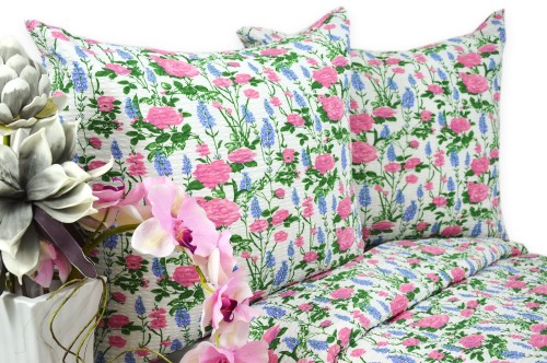 Pościel z kory 140x200 lawenda i róże białe tło