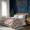 Pościel bawełniana świąteczna 220x200 Świąteczny pociąg, domki i choinki