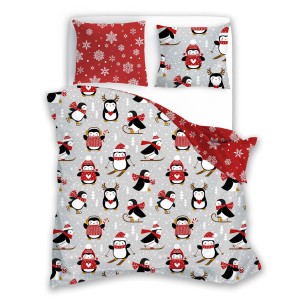 Pościel bawełniana świąteczna 220x200 Świąteczne pingwiny