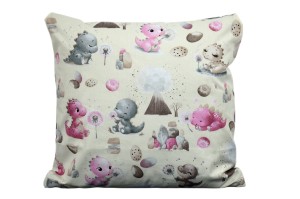 Poszewka bawełniana 40x40 małe dinozaury tło krem D90