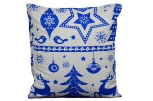 Poszewka bawełniana 40x40 świąteczna renifery niebieskie pasy 3524