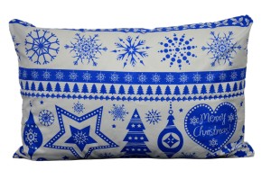Poszewka bawełniana 40x60 świąteczna renifery niebieskie pasy 3524