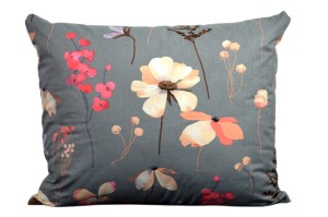 Poszewka bawełniana 50x60 Beżowe kwiaty szare tło 3519