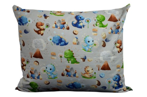 Poszewka bawełniana 50x60 Małe dinozaury tło szare D92