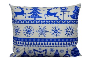 Poszewka bawełniana 50x60 świąteczna renifery niebieskie pasy 3524
