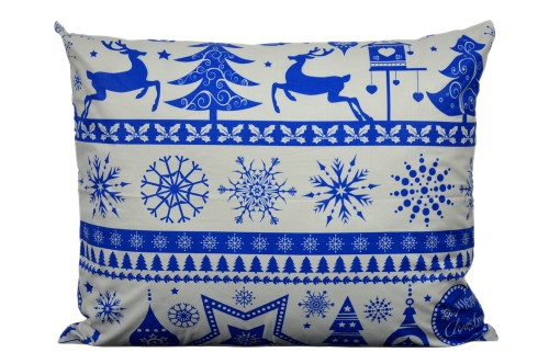 Poszewka bawełniana 50x60 świąteczna renifery niebieskie pasy 3524