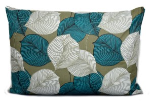 Poszewka bawełniana 50x70 Liście biały-turkus 3504