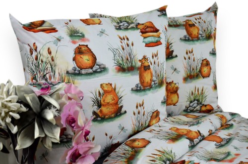 Pościel Bawełniana 140x200 Kapibara białe tło 3523w